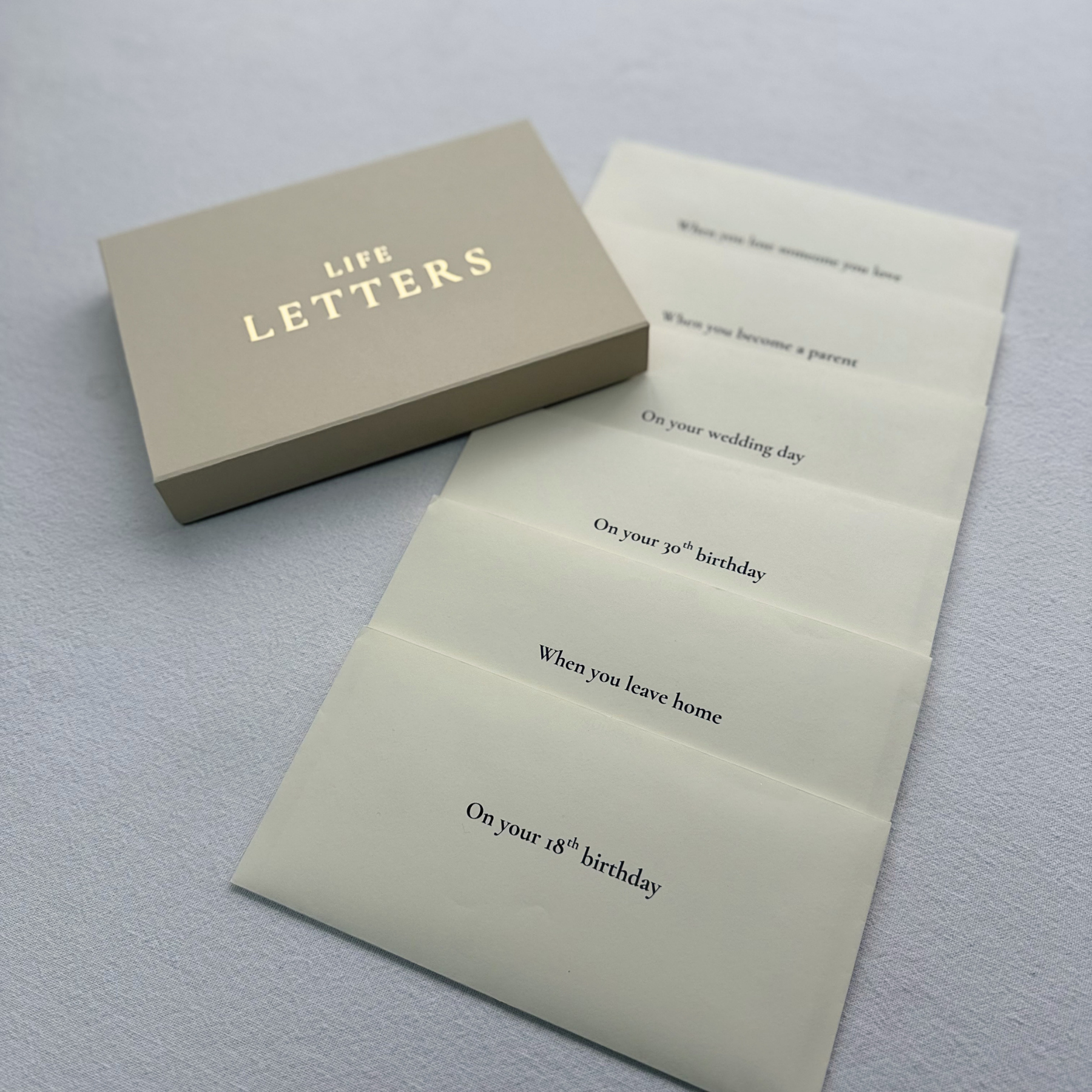 Life Letters closed box with envelopes.