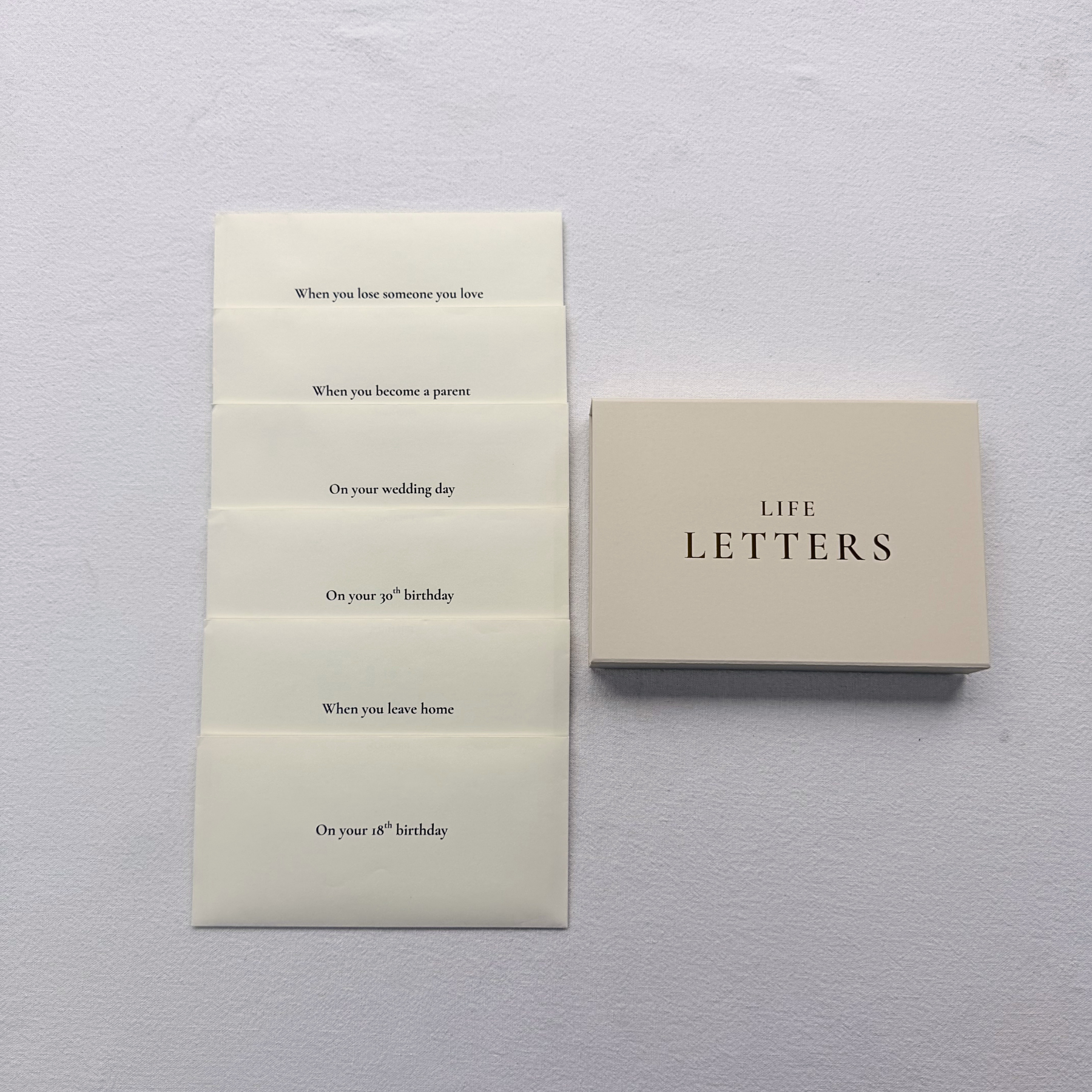 Life Letters box with sealed envelopes.